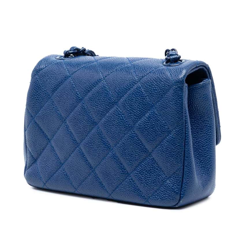 Chanel Mini Square Quilted Caviar CC Incognito Single Flap Blue Leather Very good condition - Back View