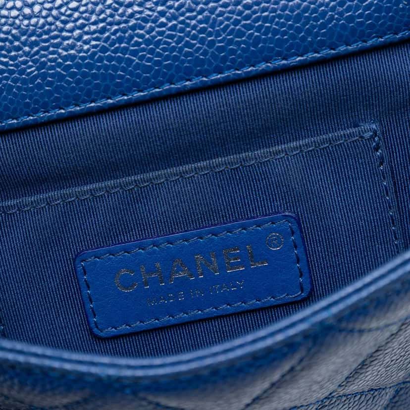 Chanel Mini Square Quilted Caviar CC Incognito Single Flap Blue Leather Very good condition - Box View