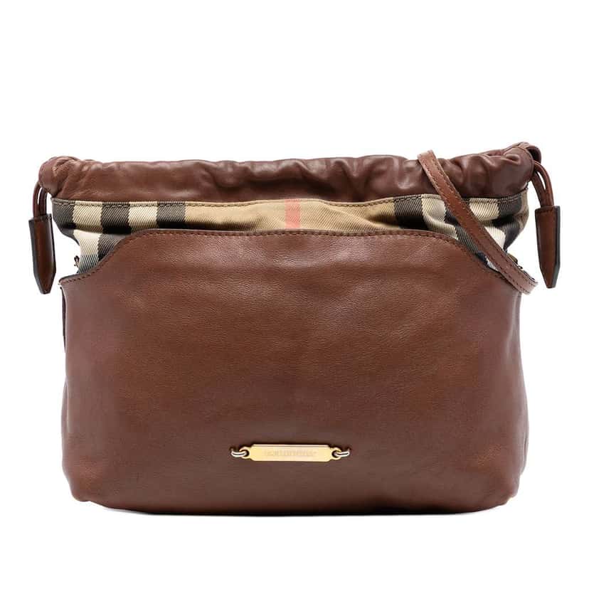 Burberry House Check Canvas and Calfskin Little Crush Crossbody Brown Leather Very good condition - Front View