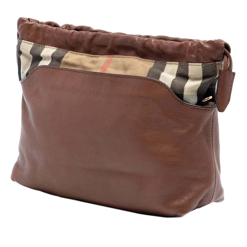 Burberry House Check Canvas and Calfskin Little Crush Crossbody Brown Leather Very good condition - Back View