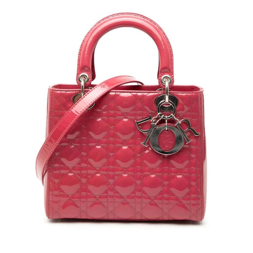 Dior Medium Patent Cannage Lady Dior Pink Leather Very good condition - Front View