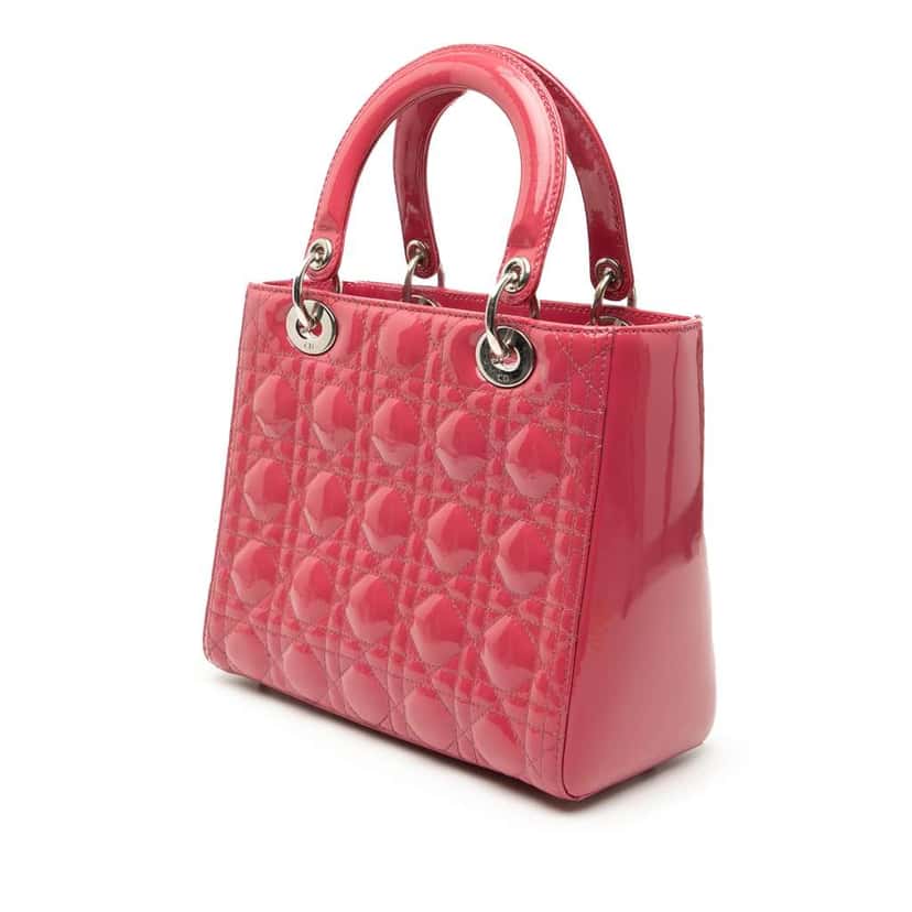 Dior Medium Patent Cannage Lady Dior Pink Leather Very good condition - Back View