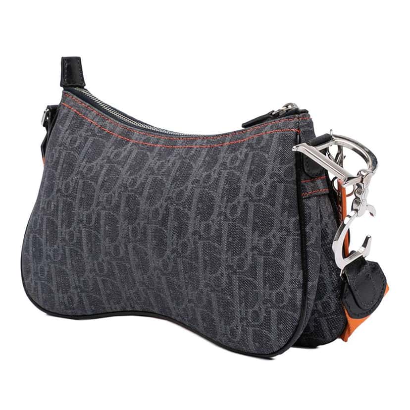 Dior Oblique Denim Flight Double Saddle Crossbody Blue Canvas Very good condition - Back View