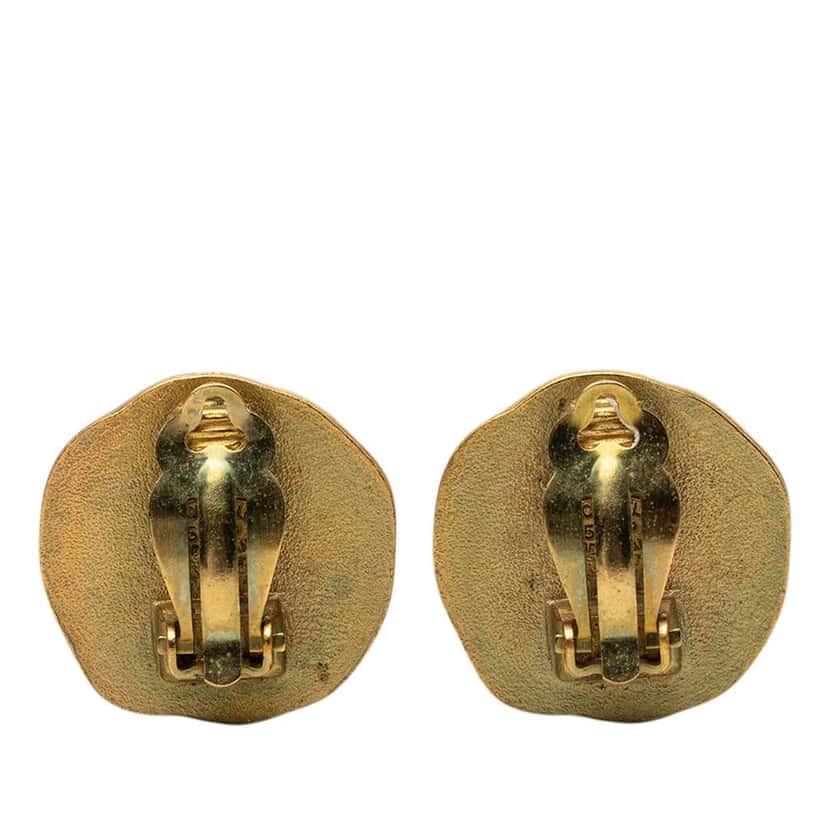 Chanel CC Gold Plated Round Button Clip On Earrings Gold Metal Very good condition - Back View