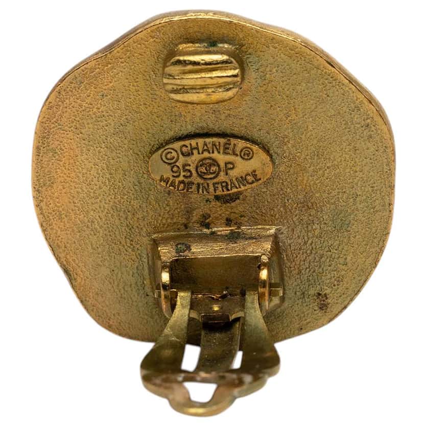 Chanel CC Gold Plated Round Button Clip On Earrings Gold Metal Very good condition - Inside View