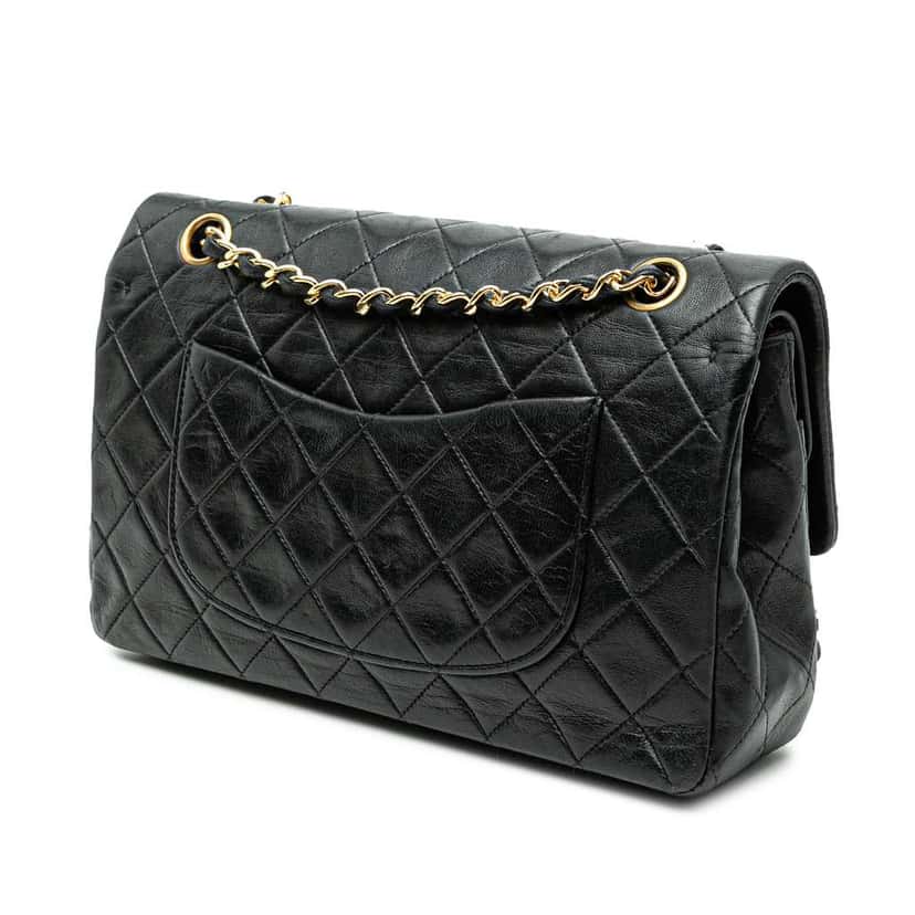 Chanel Medium Classic Lambskin Double Flap Black Leather Very good condition - Back View