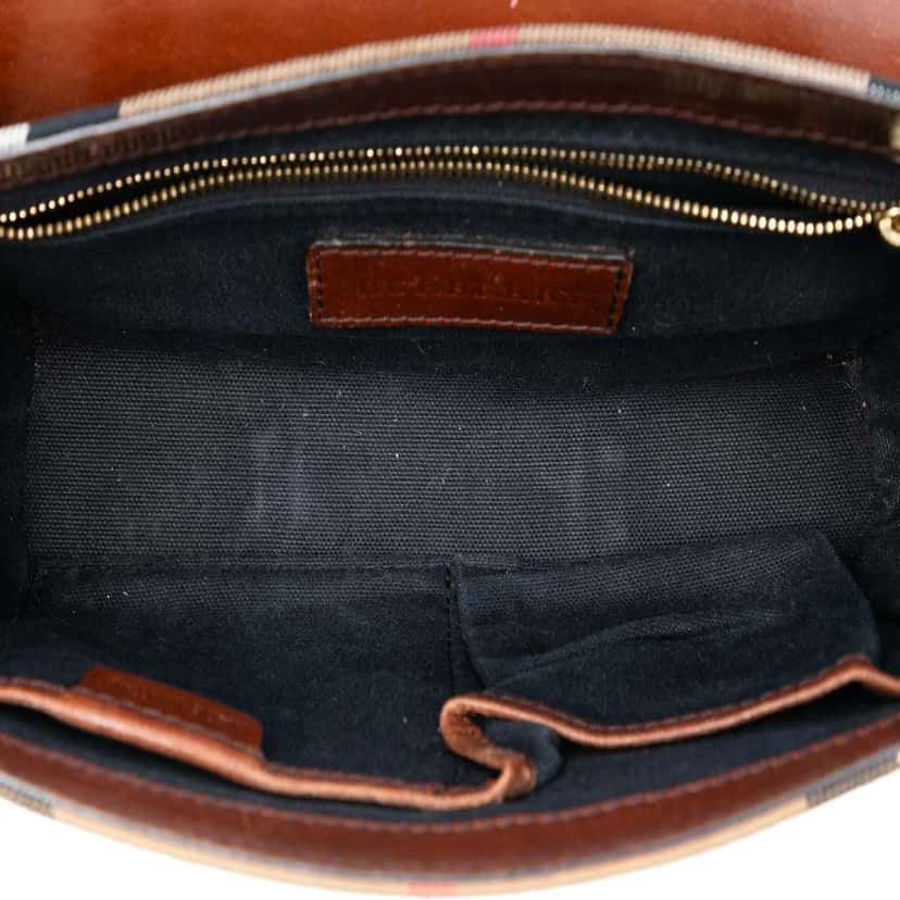 Burberry Leather and House Check Canvas Bridle Abbott Crossbody Brown Leather Very good condition - Model View