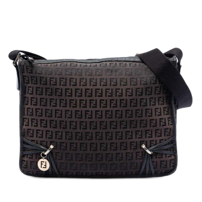 Fendi Zucchino Canvas F Charm Crossbody Brown Canvas Very good condition - Front View