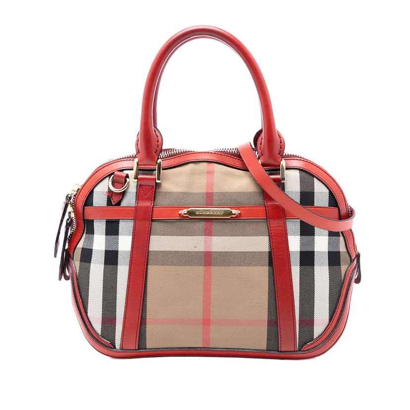 Burberry Small Leather Trimmed House Check Canvas Bridle Orchard Satchel Brown Canvas Very good condition - Front View