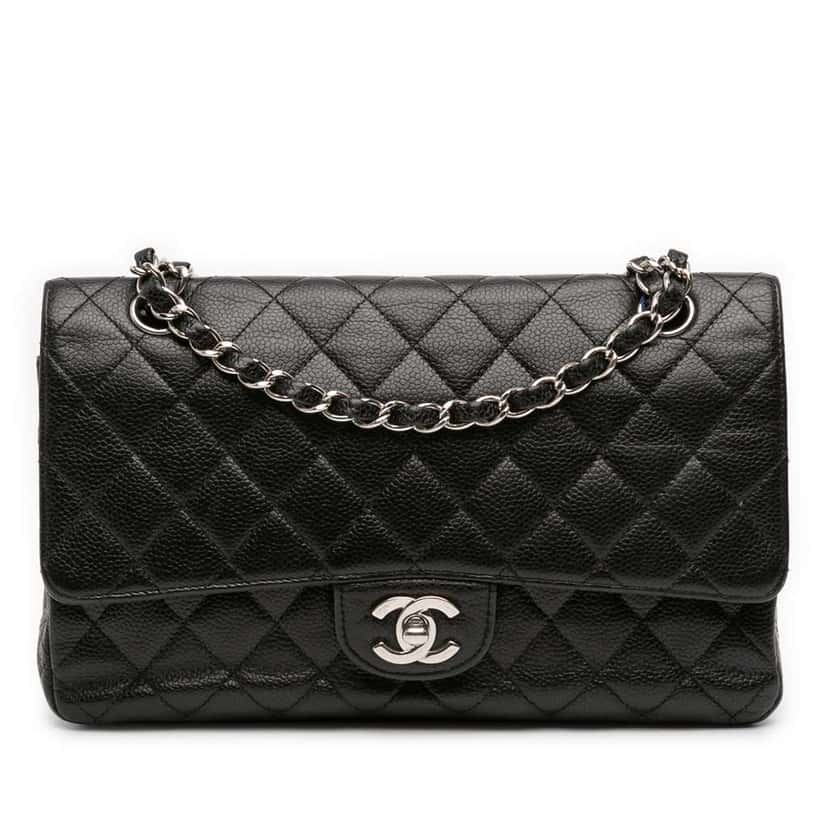 Chanel Medium Classic Caviar Double Flap Black Leather Very good condition - Front View
