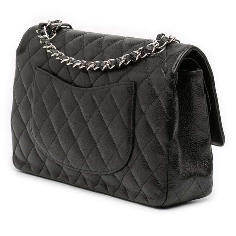 Chanel Medium Classic Caviar Double Flap Black Leather Very good condition - Back View