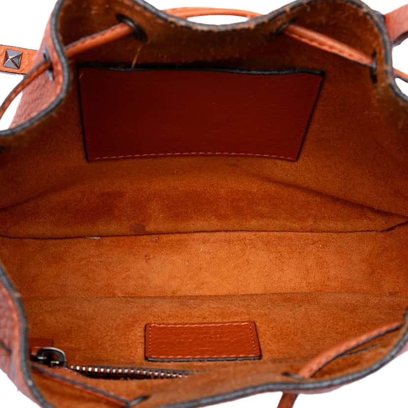 Valentino Grained Calfskin Rockstud Bucket Bag Brown Leather Very good condition - Model View