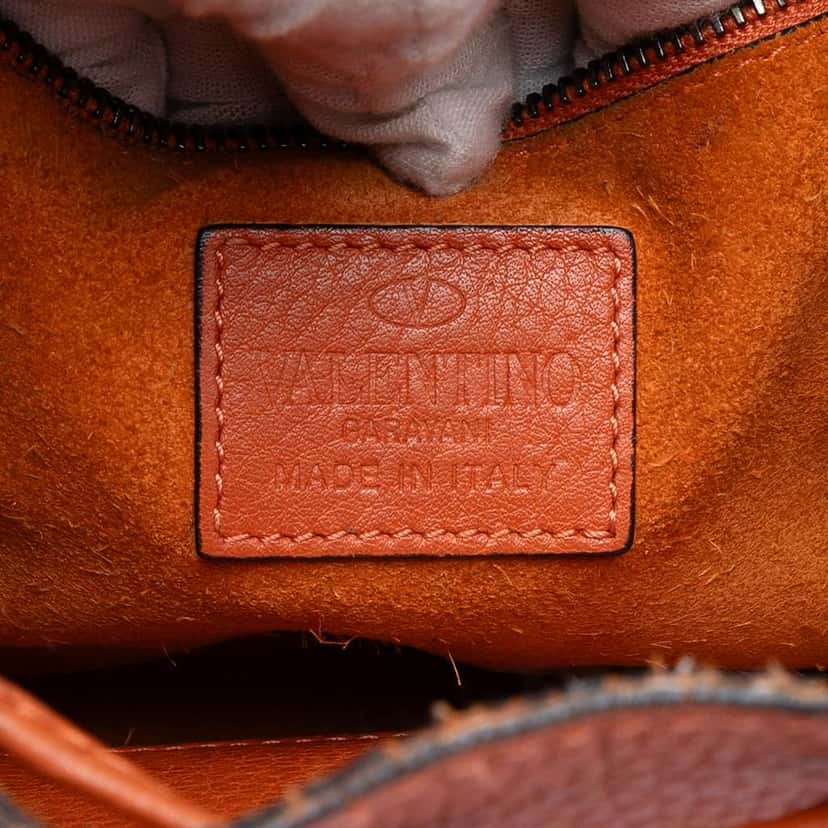 Valentino Grained Calfskin Rockstud Bucket Bag Brown Leather Very good condition - Box View