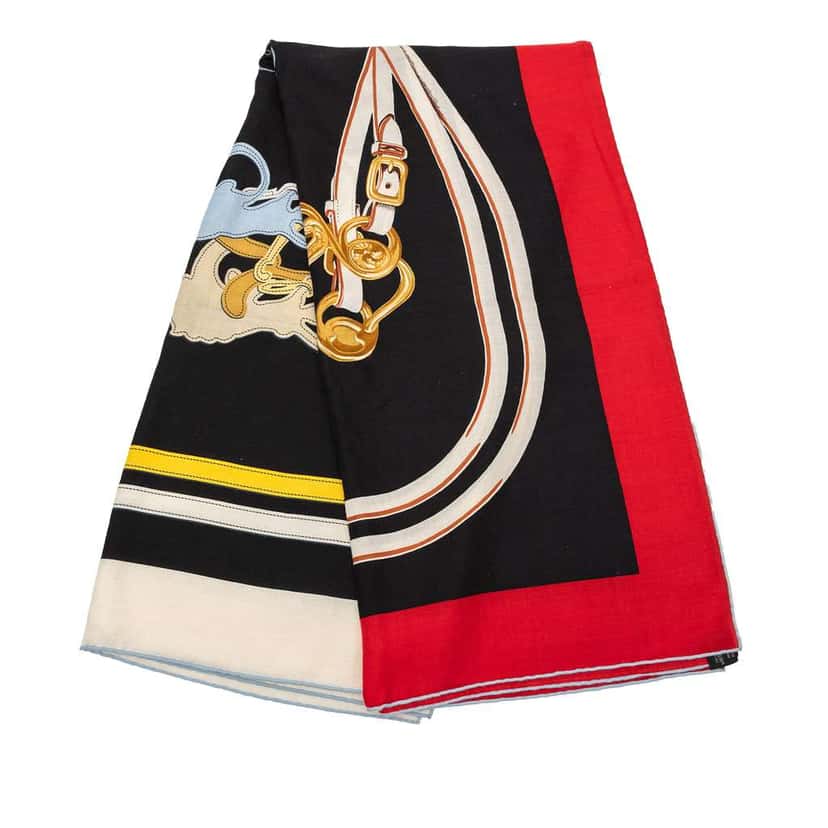 Hermès Brides de Gala Applique Pique Cashmere Silk Shawl 140 Black Wool Good condition - Front View