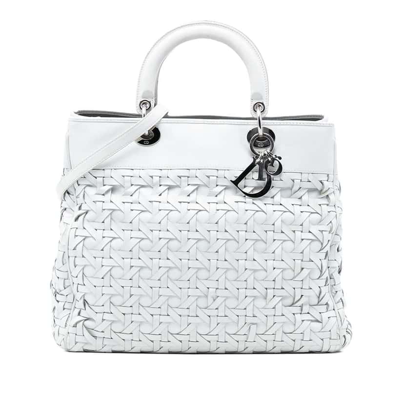 Dior Woven Lambskin Lady Dior Avenue Tote White Leather Good condition - Front View