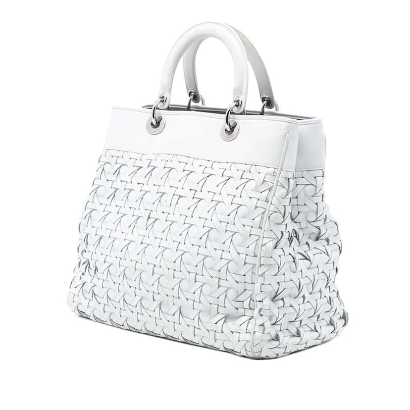 Dior Woven Lambskin Lady Dior Avenue Tote White Leather Good condition - Back View