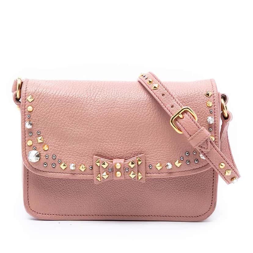 Miu Miu Studded Goatskin Madras Crystal Crossbody Pink Leather Very good condition - Front View