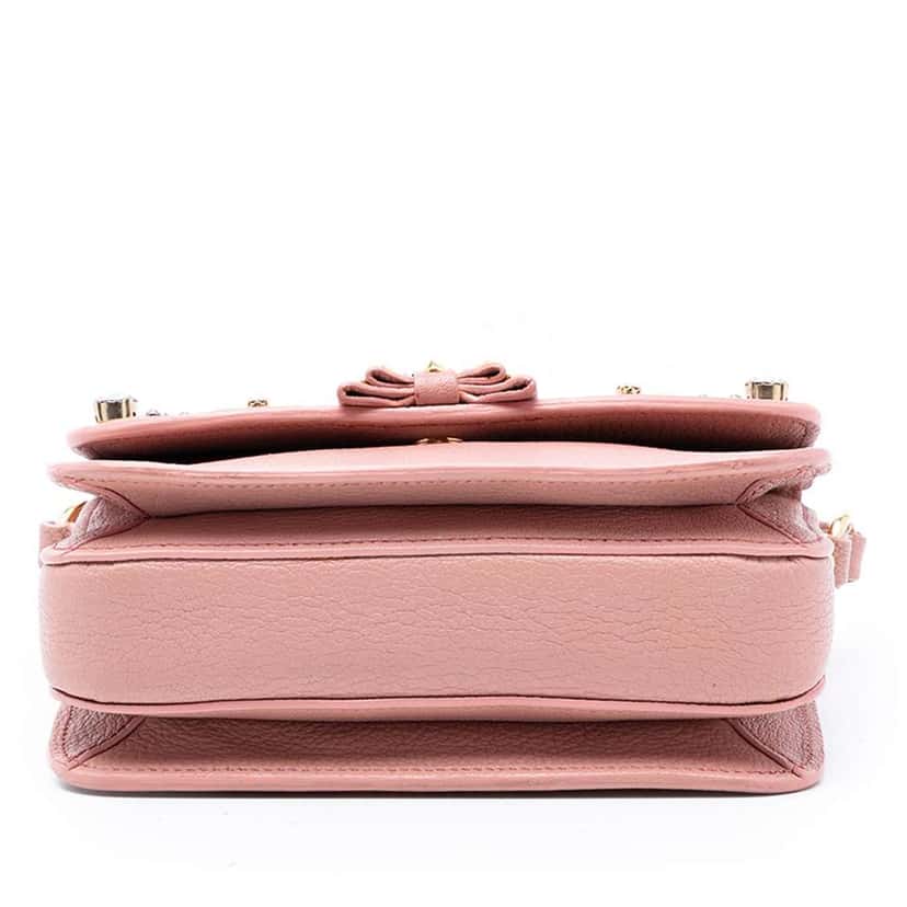 Miu Miu Studded Goatskin Madras Crystal Crossbody Pink Leather Very good condition - Inside View