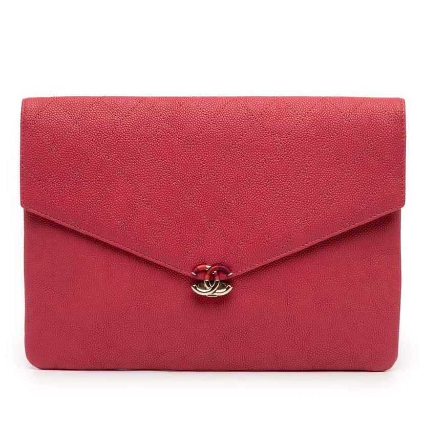 Chanel Paris Cuba Quilted Caviar Thread Around Envelope Clutch Red Leather Very good condition - Front View