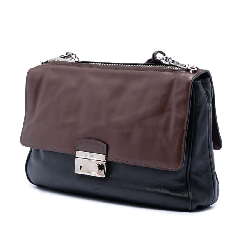 Prada Soft Calfskin Double Sided Flap Messenger Bag Black Leather Very good condition - Back View