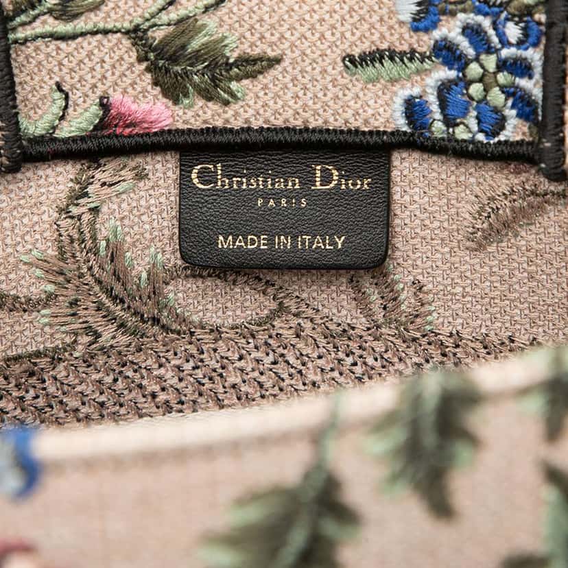 Dior Small Embroidered Canvas Petites Fleurs Book Tote Brown Canvas Good condition - Box View