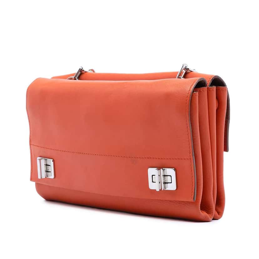 Prada Soft Calf Double Turnlock Crossbody Orange Leather Very good condition - Back View