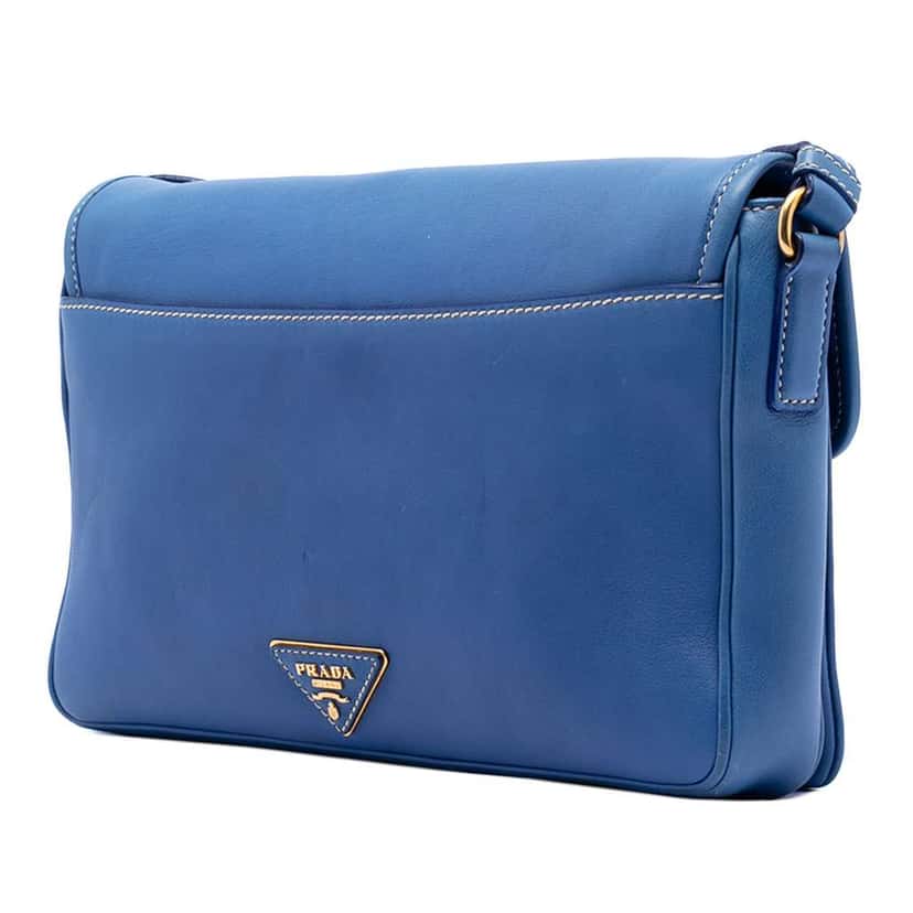 Prada City Calf Push Lock Flap Crossbody Blue Leather Very good condition - Back View