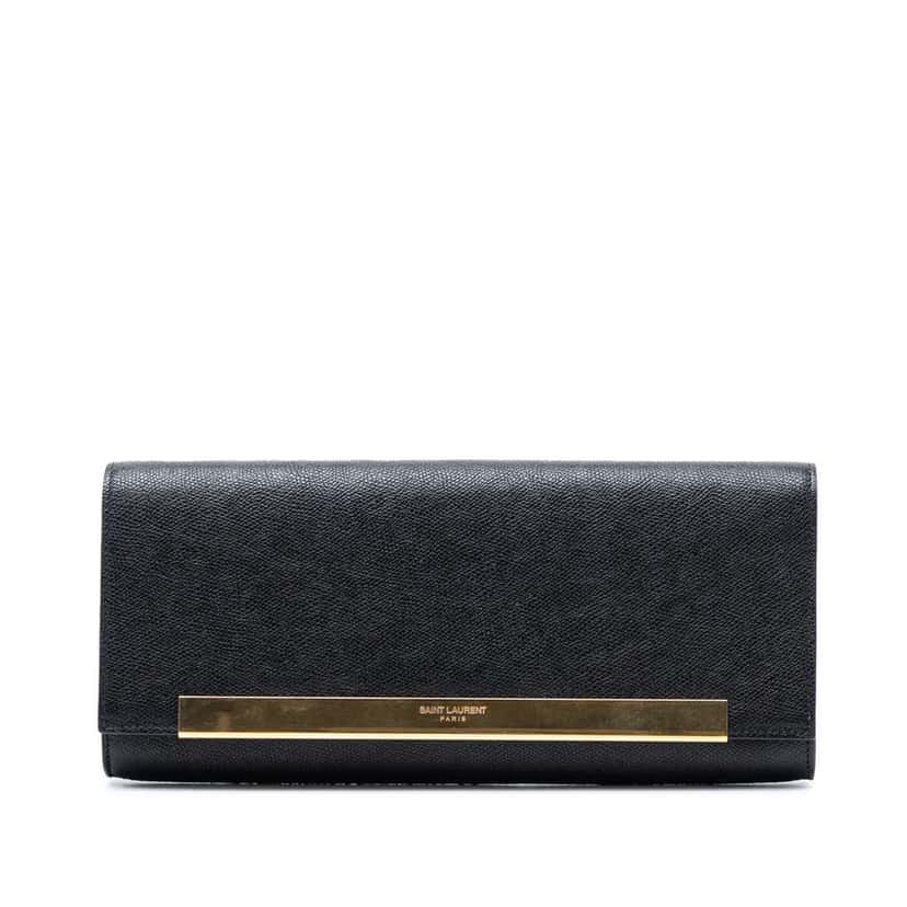 Saint Laurent Grained Calfskin Lutetia Flap Clutch Black Leather Very good condition - Front View