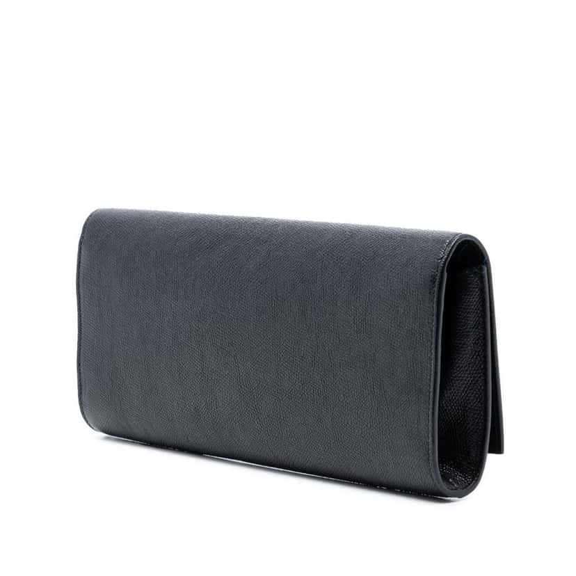 Saint Laurent Grained Calfskin Lutetia Flap Clutch Black Leather Very good condition - Back View