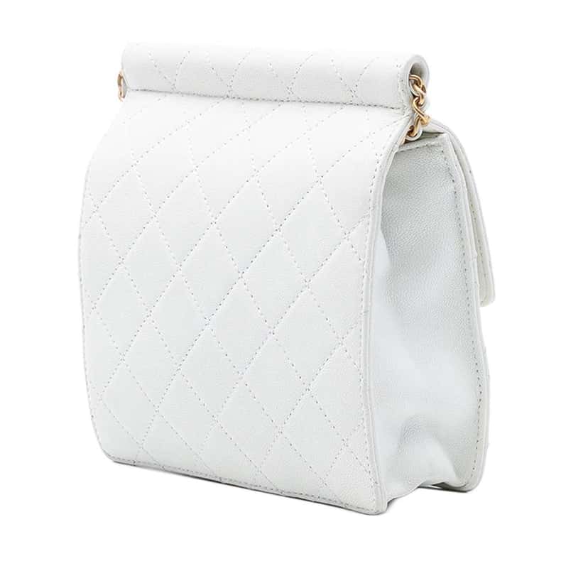 Chanel Small Quilted Lambskin Chic Pearls Flap White Leather Very good condition - Back View