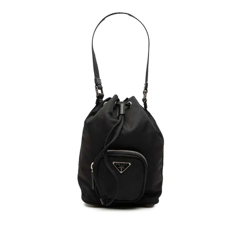 Prada Mini Tessuto Drawstring Bucket Bag Black Very good condition - Front View