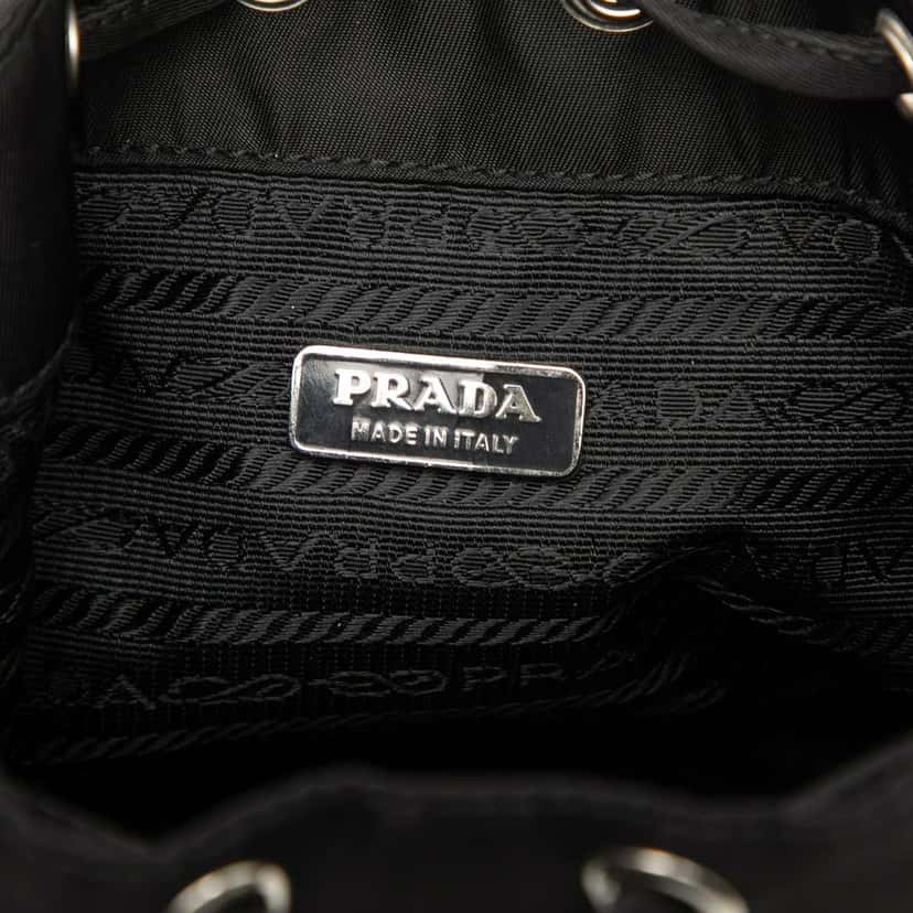Prada Mini Tessuto Drawstring Bucket Bag Black Very good condition - Box View
