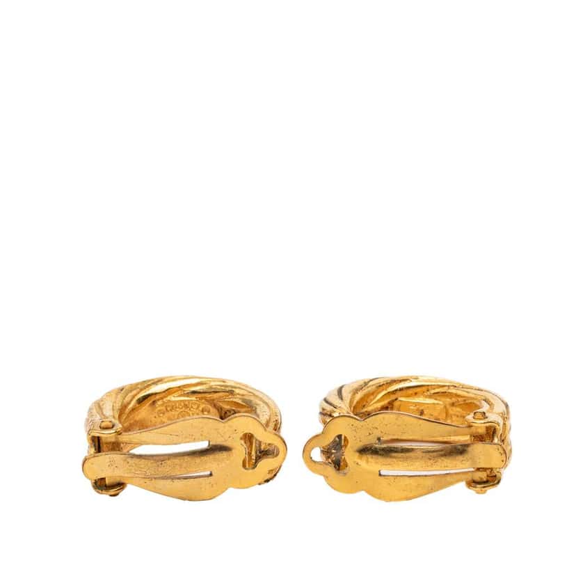 Chanel Gold Plated CC Hoop Clip On Earrings Gold Metal Very good condition - Back View