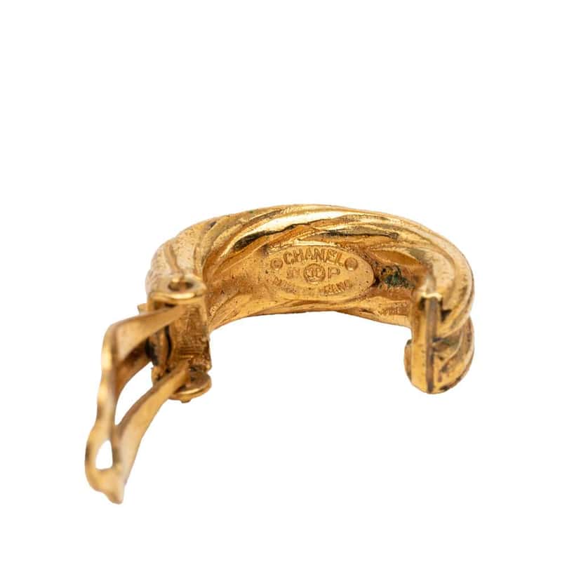 Chanel Gold Plated CC Hoop Clip On Earrings Gold Metal Very good condition - Inside View