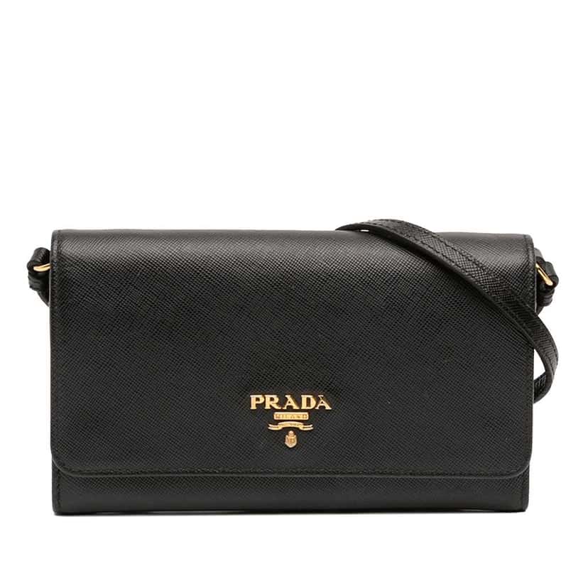 Prada Saffiano Wallet on Strap Black Leather Very good condition - Front View