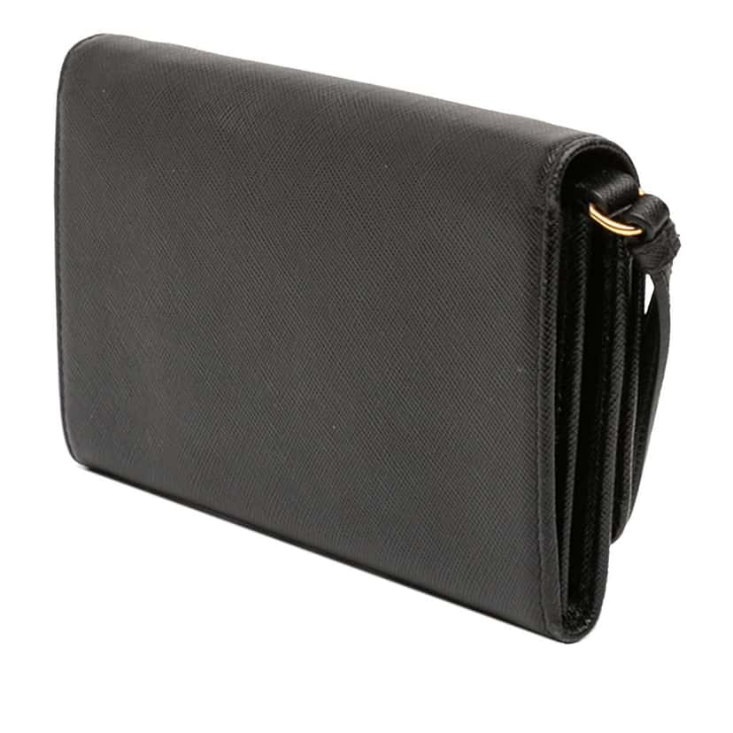 Prada Saffiano Wallet on Strap Black Leather Very good condition - Back View