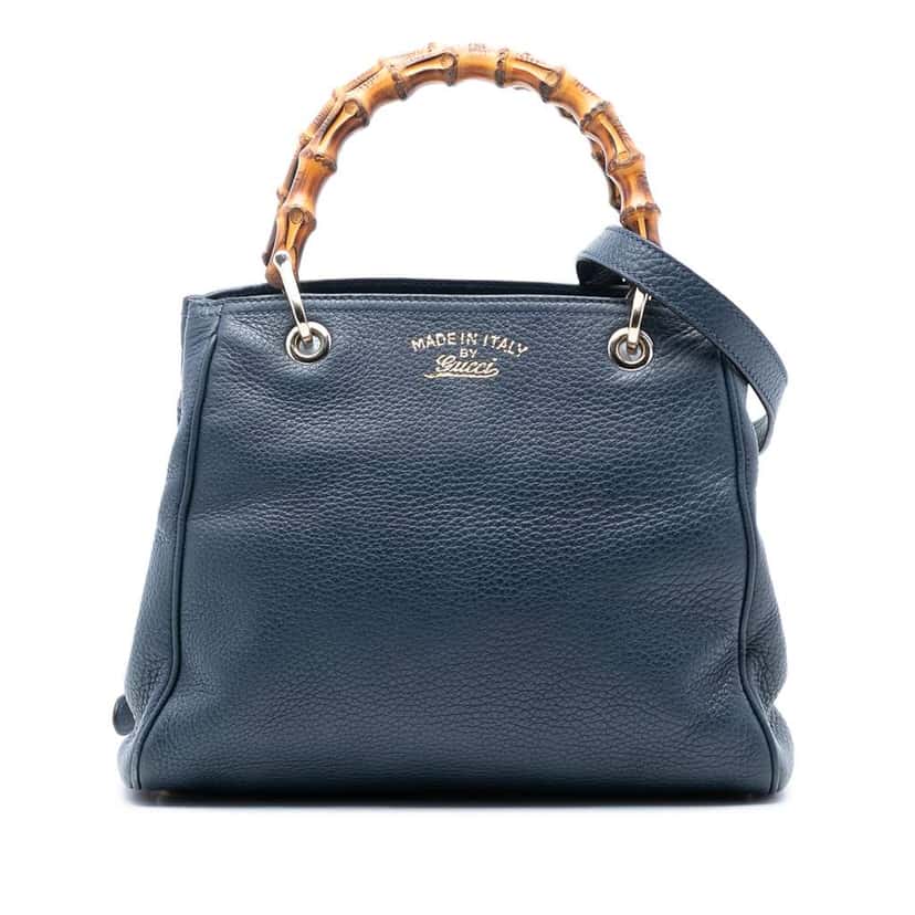 Gucci Small Calfskin Bamboo Shopper Satchel Blue Leather Very good condition - Front View