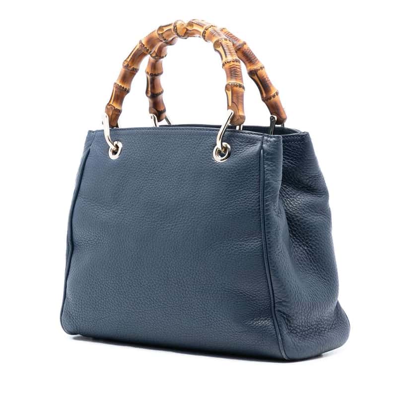 Gucci Small Calfskin Bamboo Shopper Satchel Blue Leather Very good condition - Back View