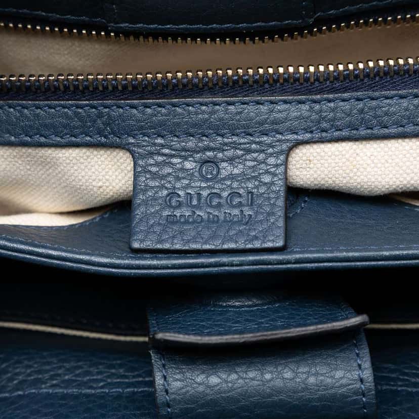 Gucci Small Calfskin Bamboo Shopper Satchel Blue Leather Very good condition - Box View