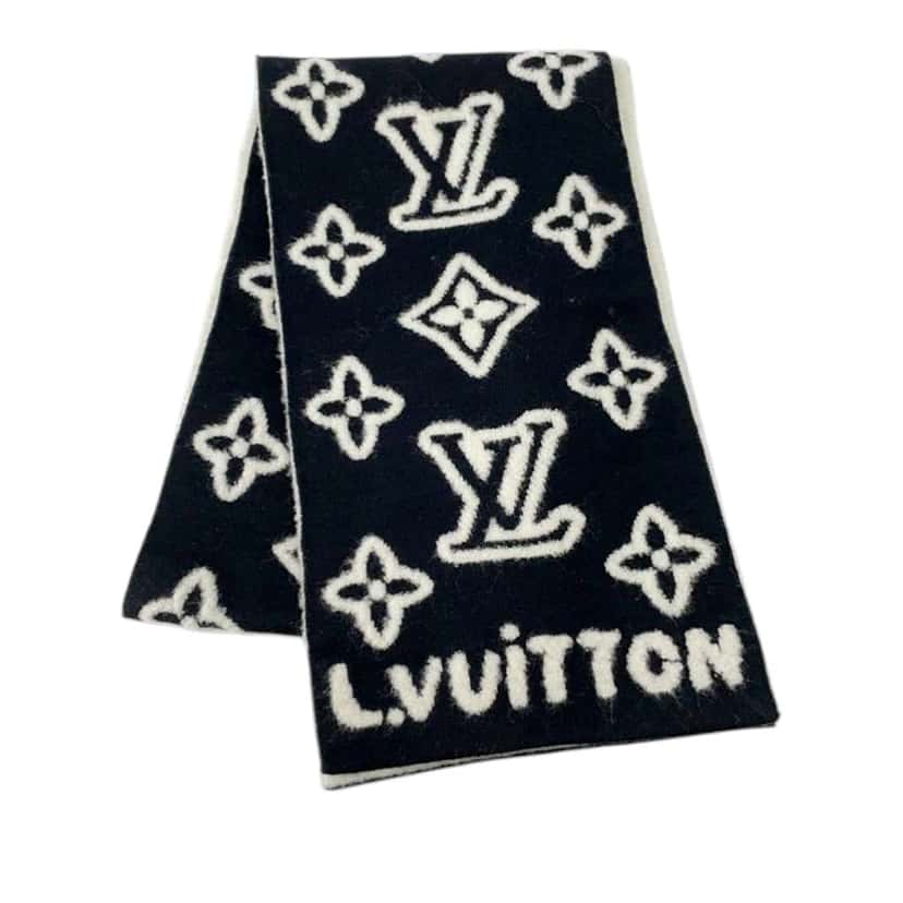 Louis Vuitton Monogram Hip Knitted Reversible Scarf Black Wool Very good condition - Front View