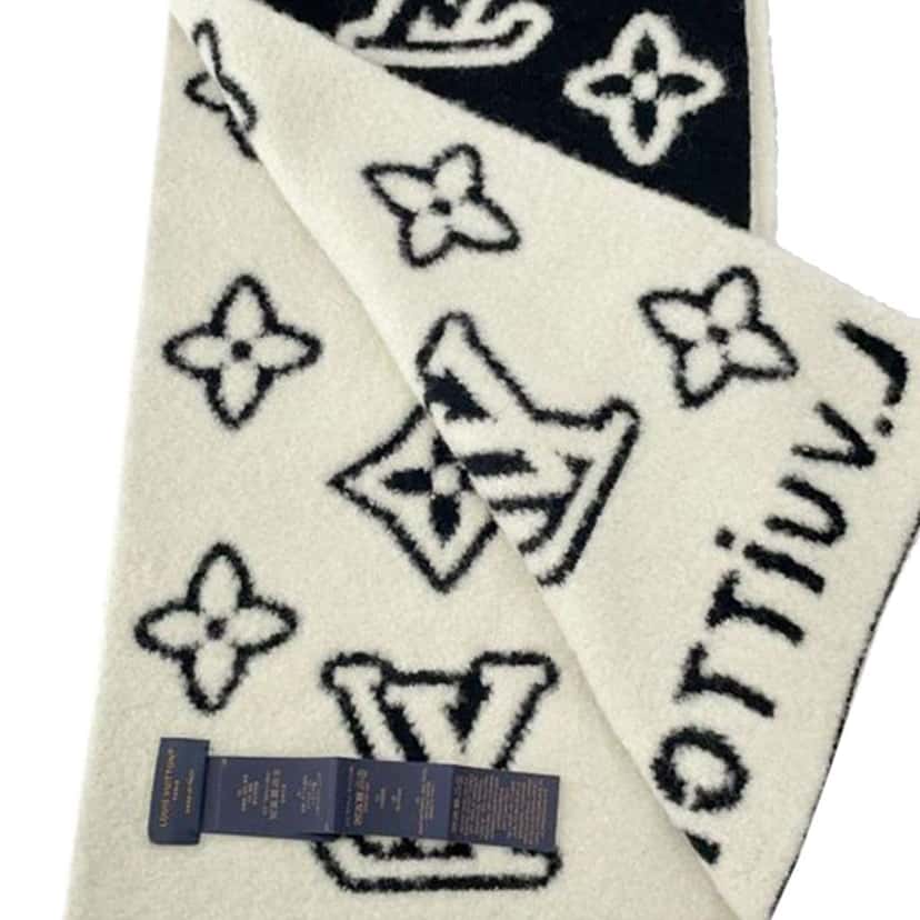 Louis Vuitton Monogram Hip Knitted Reversible Scarf Black Wool Very good condition - Back View