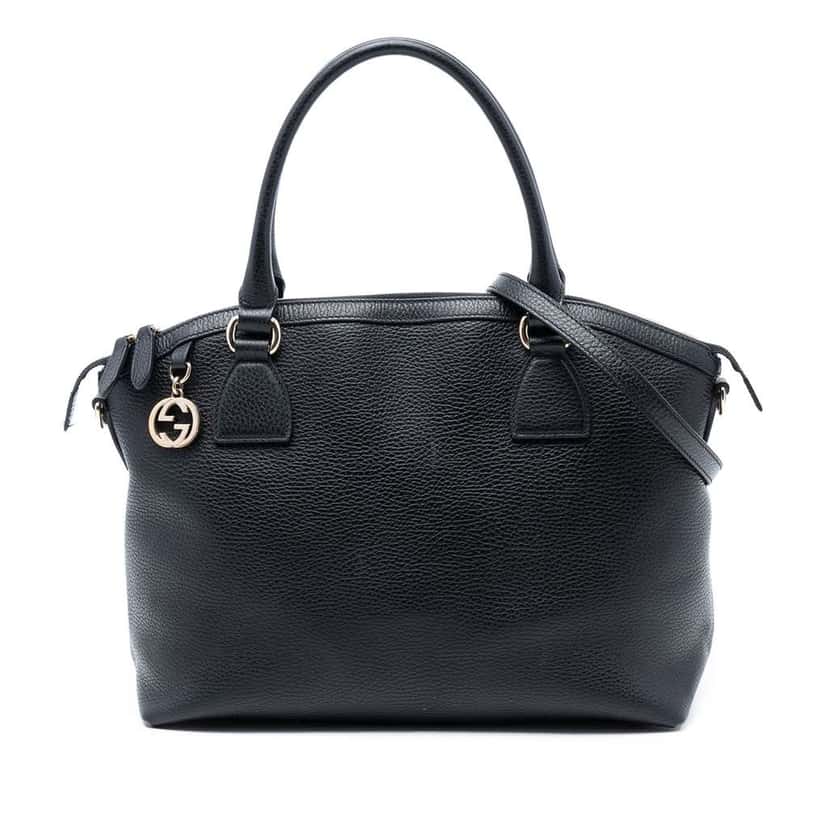 Gucci Medium Leather GG Charm Dome Satchel Black Leather Very good condition - Front View