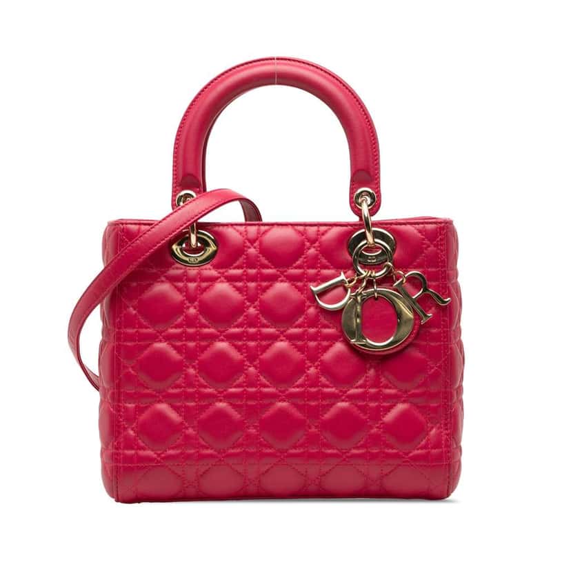 Dior Medium Lambskin Cannage Lady Dior Pink Leather Very good condition - Front View