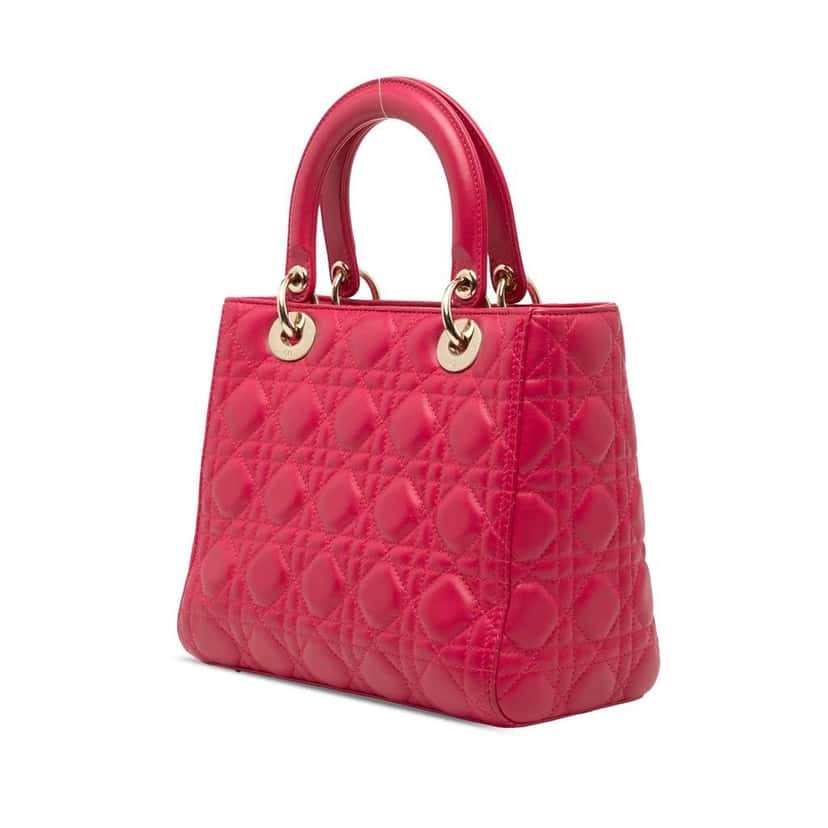 Dior Medium Lambskin Cannage Lady Dior Pink Leather Very good condition - Back View