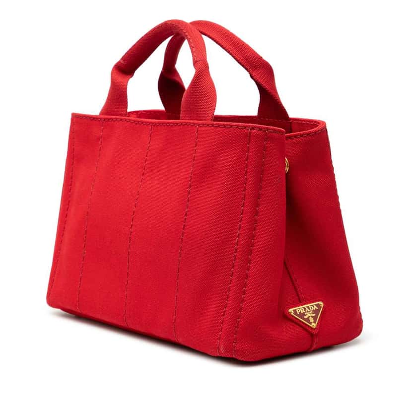 Prada Small Canvas Canapa Logo Satchel Red Canvas Very good condition - Back View