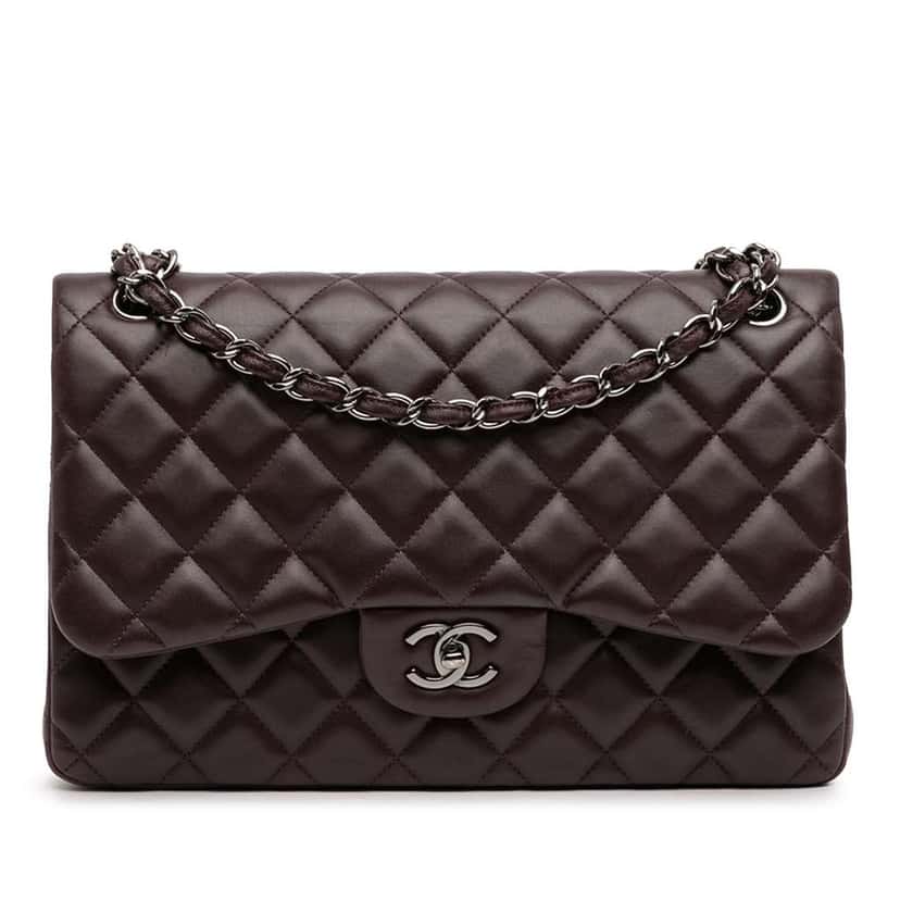 Chanel Jumbo Classic Lambskin Double Flap Purple Leather Very good condition - Front View