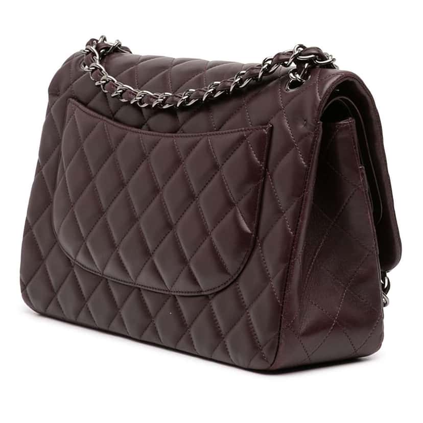 Chanel Jumbo Classic Lambskin Double Flap Purple Leather Very good condition - Back View