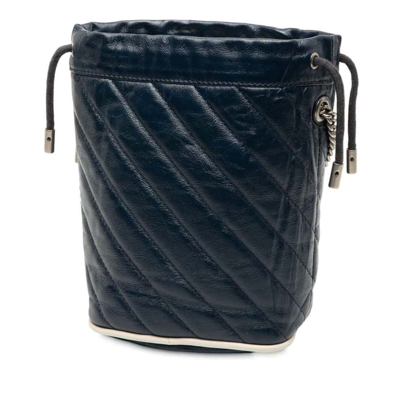 Gucci Mini GG Marmont Matelasse Diagonal Leather Torchon Bucket Bag Blue Leather Very good condition - Back View