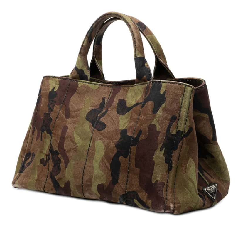 Prada Canvas Canapa Logo Camouflage Satchel Brown Canvas Very good condition - Back View