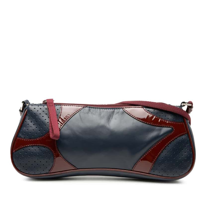 Prada Patent Trimmed Vitello Drive Crossbody Blue Leather Good condition - Front View